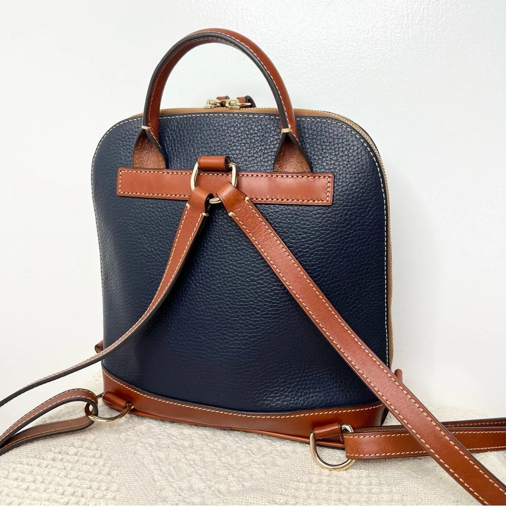 Dooney & Bourke Navy and Brown Pebble Leather Backpack